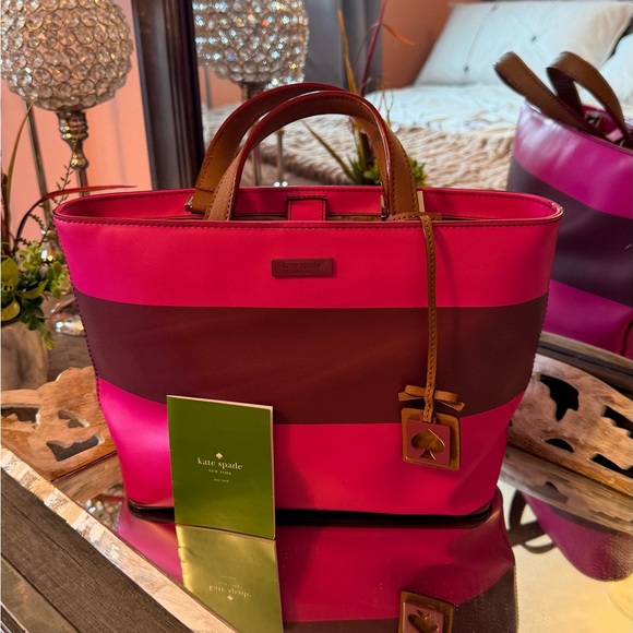 kate spade Handbags - kate spade Hot Pink and Brown Stripe Tote